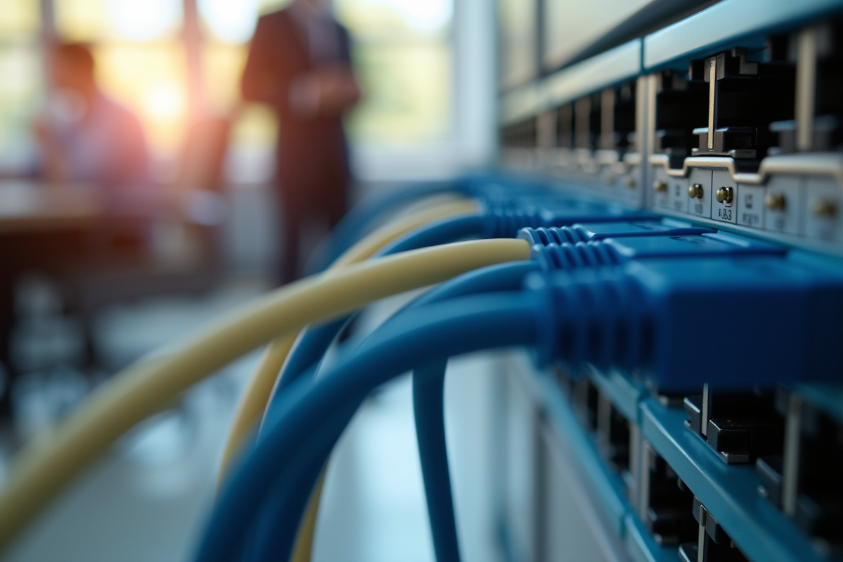 Câbles Ethernet débranchés dans un bureau professionnel