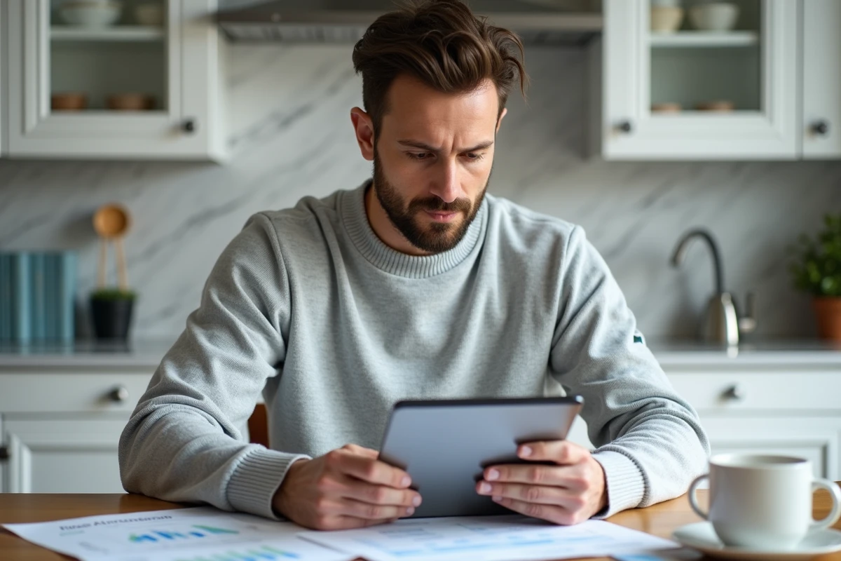 Entrepreneur comparant les abonnements d'intelligence artificielle pour réduire ses coûts depuis son domicile