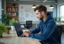 Différence entre test fonctionnel et test unitaire : comprendre les principes Jeune developpeur en hoodie bleu travaillant sur code