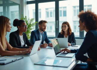 Objectif CRM : comprendre son rôle et son importance dans l’entreprise Equipe diverse en réunion autour d'une table pour la strategie CRM