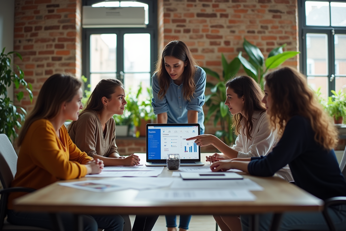 Groupe de collègues discutant autour d