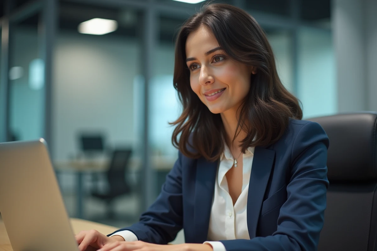 Femme en bureau connectant son ordinateur portable en toute securite
