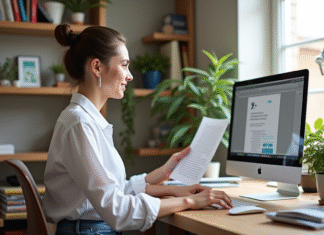 Objectif et usage de Scribus : logiciel de PAO gratuit Jeune femme au bureau utilisant Scribus pour la création