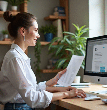 Objectif et usage de Scribus : logiciel de PAO gratuit Jeune femme au bureau utilisant Scribus pour la création