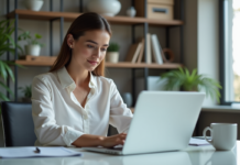 Automatiser Word : astuces pour faciliter les tâches répétitives Femme en bureau moderne travaillant sur son ordinateur