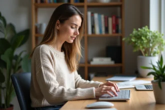 Jeune femme travaillant sur un ordinateur dans un bureau moderne