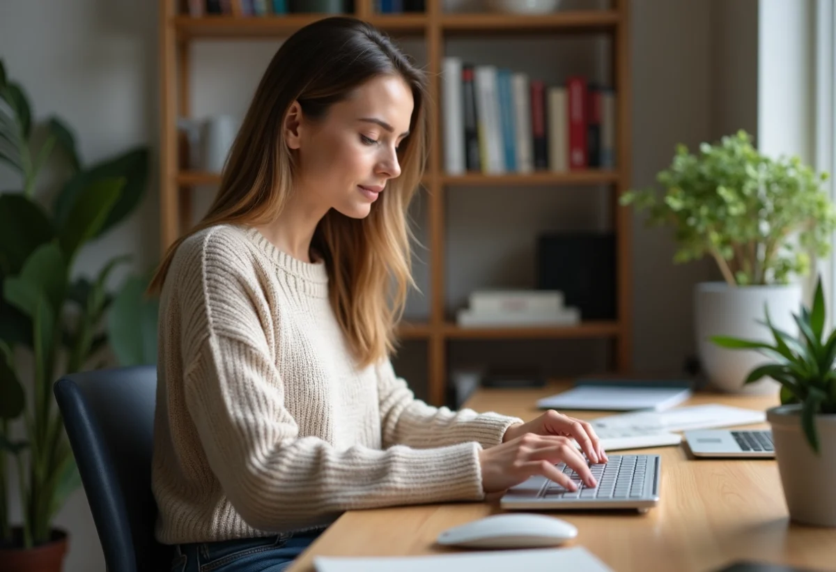 Jeune femme travaillant sur un ordinateur dans un bureau moderne