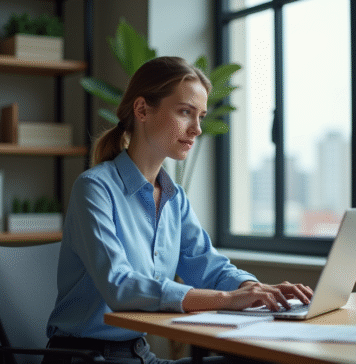 Modifier les PDF : meilleur logiciel en ligne Mac et Windows Jeune femme au bureau éditant un PDF sur son ordinateur