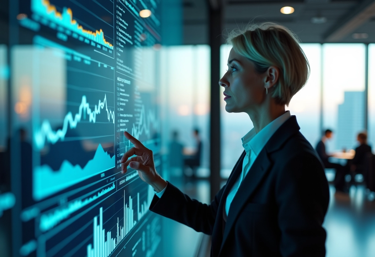 Femme documentant des données dans un bureau en hauteur