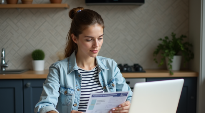 Jeune femme française avec carte Vitale et documents