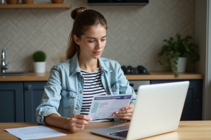 Jeune femme française avec carte Vitale et documents