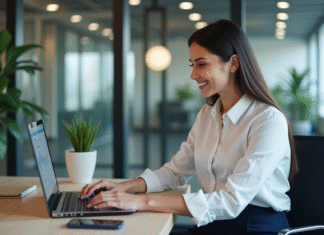 Automatiser votre travail : définition, avantages et outils à connaître Jeune femme professionnelle travaillant sur un ordinateur en open space