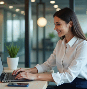 Automatiser votre travail : définition, avantages et outils à connaître Jeune femme professionnelle travaillant sur un ordinateur en open space