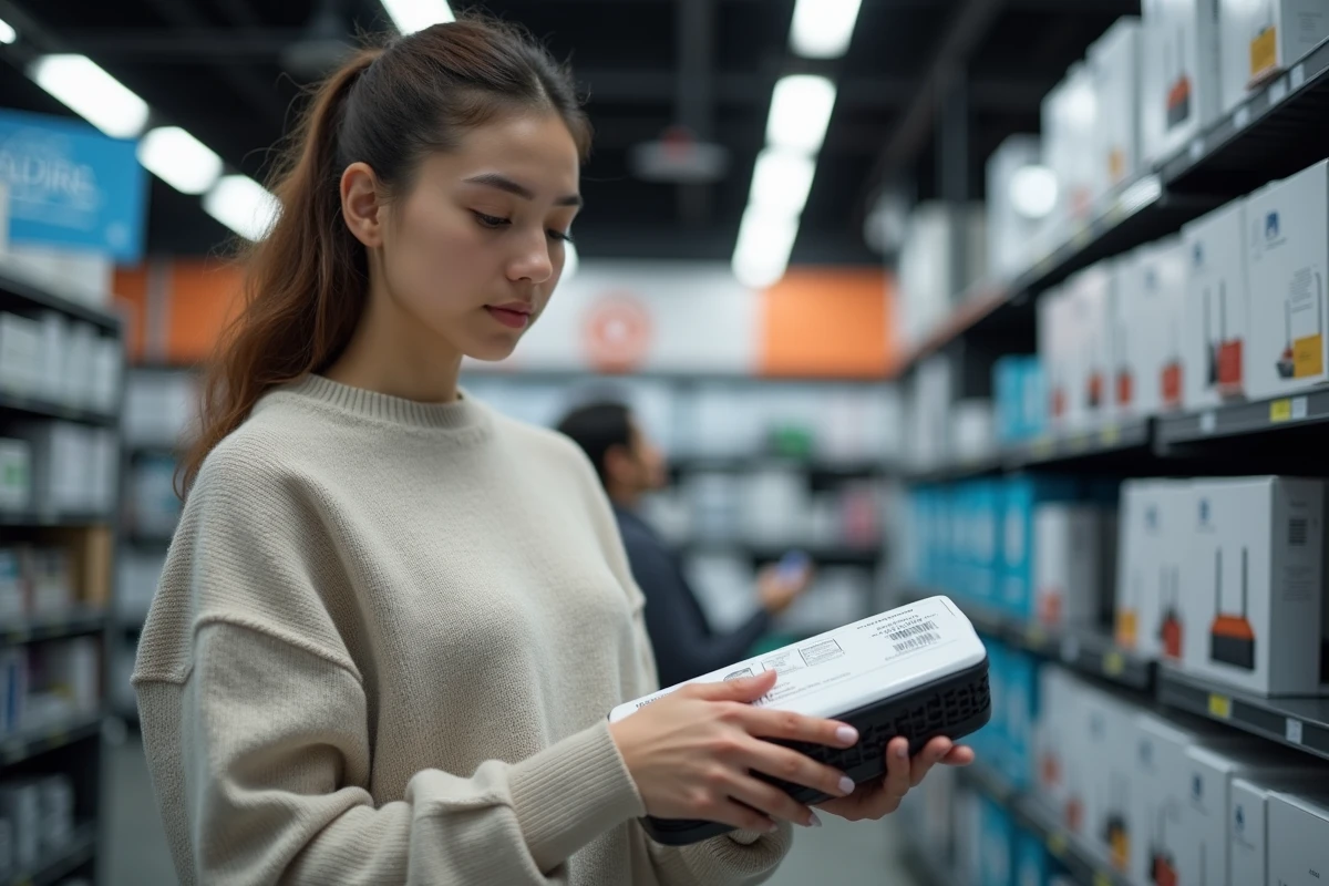 Jeune femme examine le packaging d