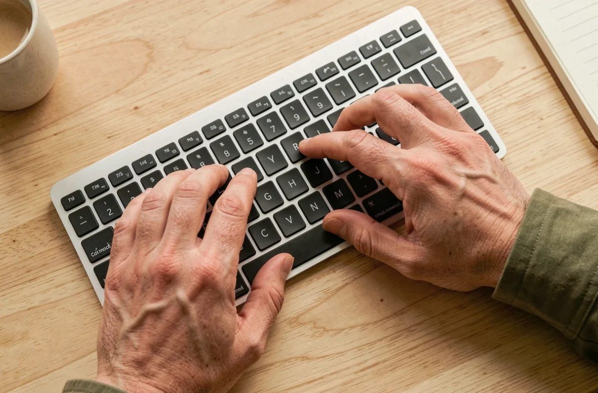 Gros plan sur des mains appuyant sur les touches de raccourci clavier pour revenir en avant dans un navigateur internet