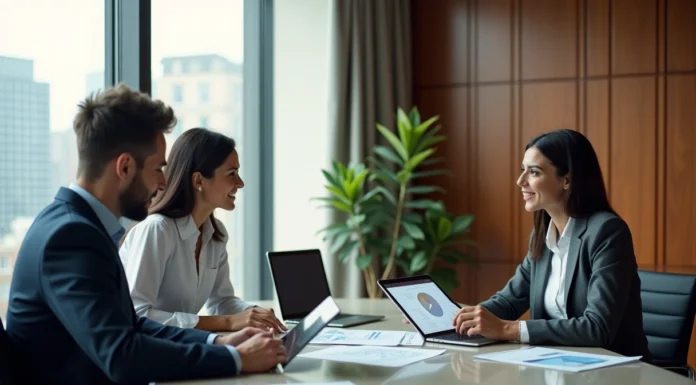 Groupe de professionnels en réunion dans un bureau moderne