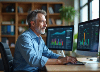 Pare-feu : quels éléments le constituent et leur rôle dans la sécurité en ligne ? Homme d'âge moyen travaillant sur un ordinateur dans un bureau moderne