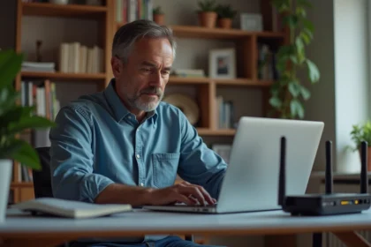 Homme en train de configurer un routeur sans fil à domicile