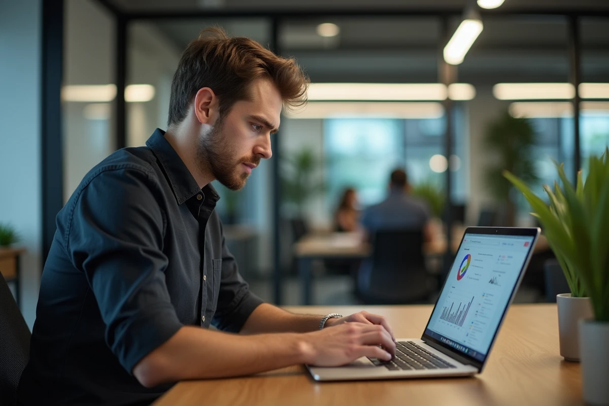 Jeune développeur web analysant des données sur un ordinateur