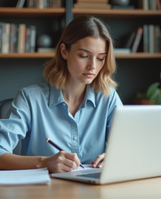 Jeune femme au bureau travaillant sur son ordinateur