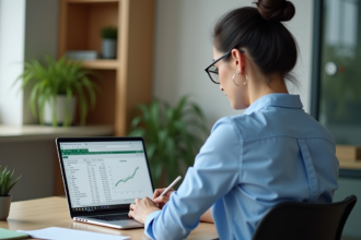 Jeune femme professionnelle travaillant sur un ordinateur en bureau