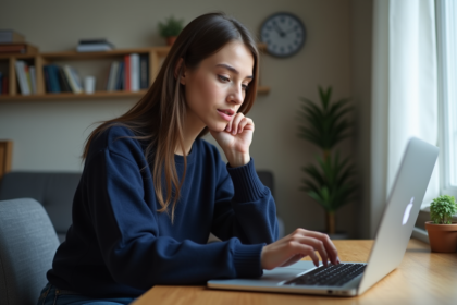 Jeune femme en recherche sur son ordinateur portable