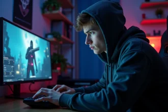 Joueur de jeu de tir tactique frustré devant son écran en copiant la sensibilité d'un joueur pro VALORANT