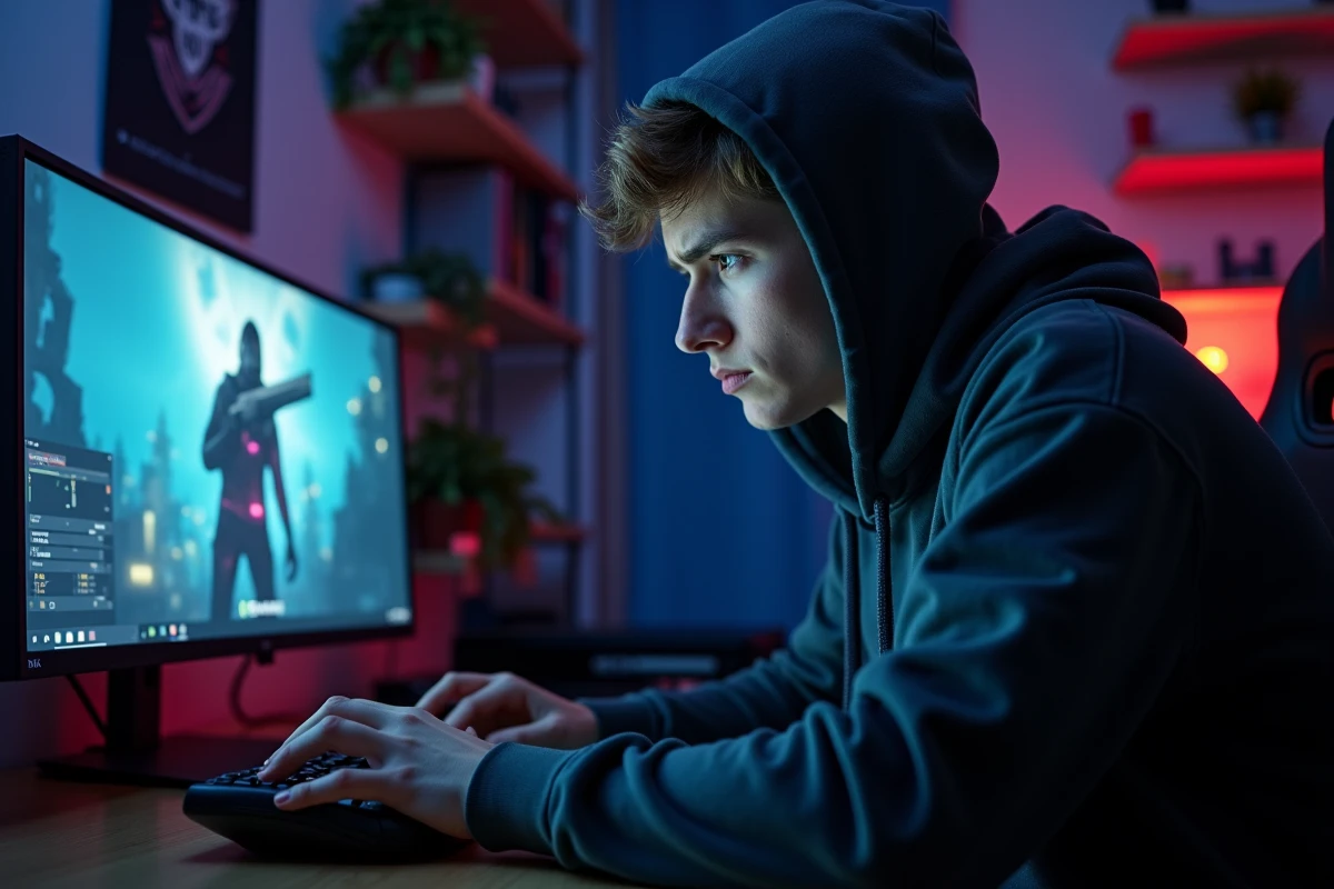Joueur de jeu de tir tactique frustré devant son écran en copiant la sensibilité d'un joueur pro VALORANT