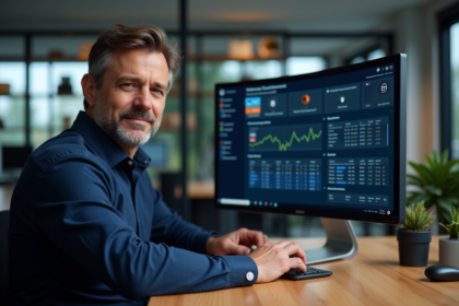 Homme professionnel IT travaillant sur un tableau de bord SharePoint