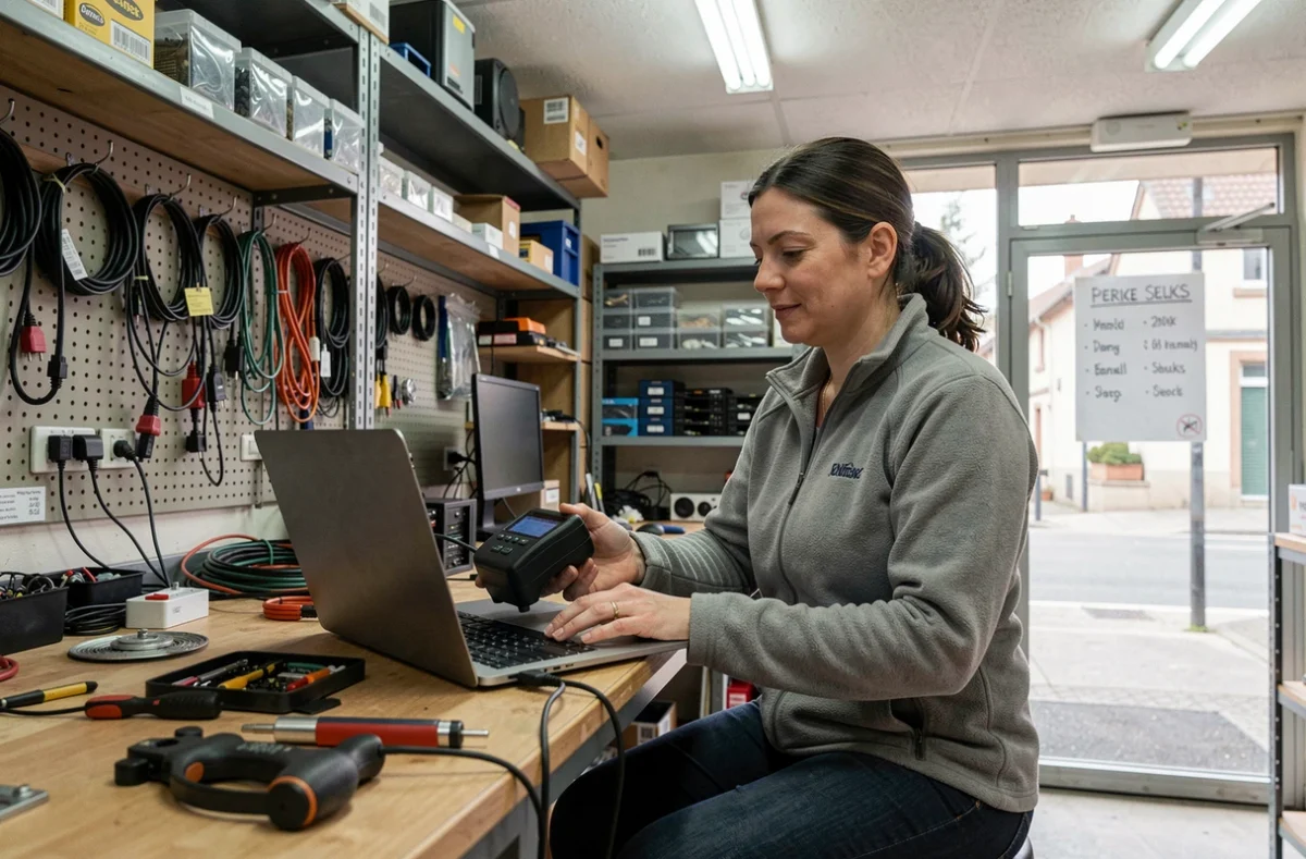 Spécialiste en réparation informatique travaillant sur un ordinateur portable dans un atelier de dépannage en Seine-et-Marne