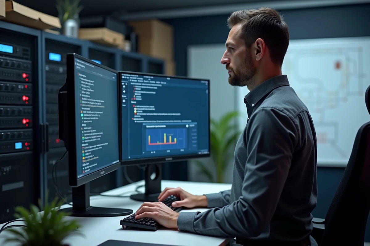 Responsable informatique analysant les paramètres de sécurité et de performance des navigateurs web professionnels