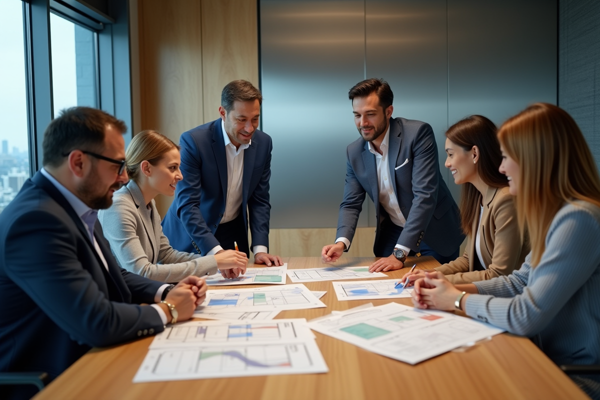 Equipe multiculturelle analysant diagrammes quantiques