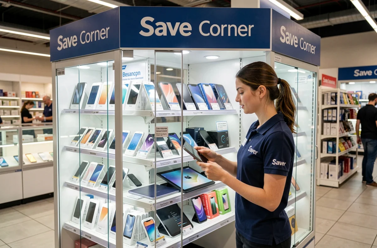 Save Corner Besançon, espace dédié aux appareils reconditionnés au sein d'un magasin partenaire