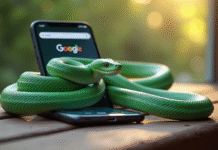 Serpent vert jade à côté d'un smartphone moderne