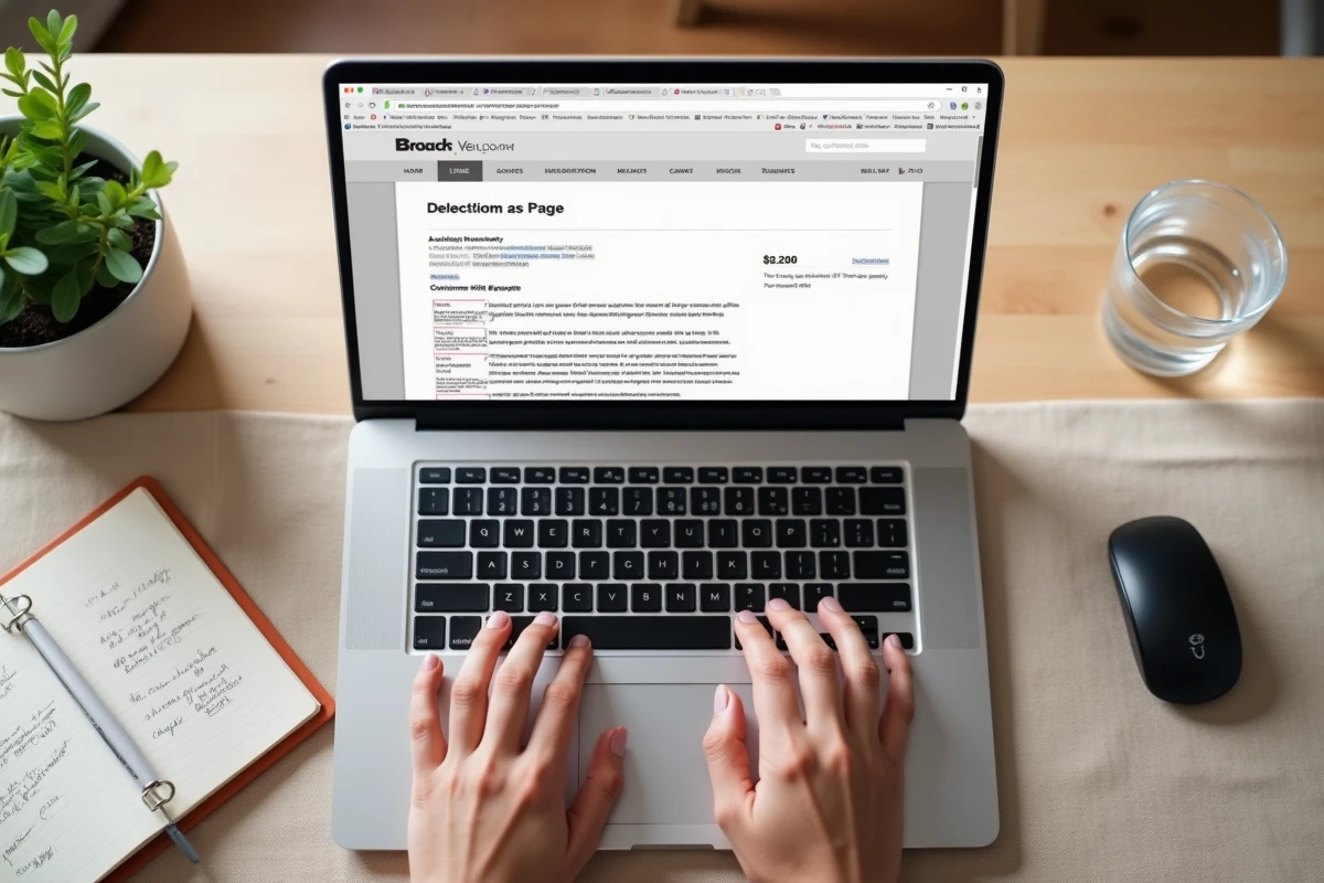 Vue de dessus d'un outil PDF gratuit en ligne ouvert dans un navigateur pour supprimer des pages sans limite